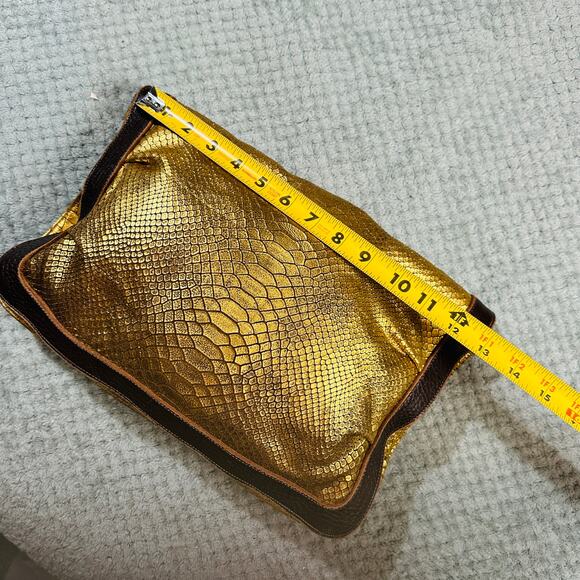 TYLIE MALIBU Gold Croc Brown Leather Suede Hobo Slouchy Oversized Clutch RARE - Picture 5 of 9